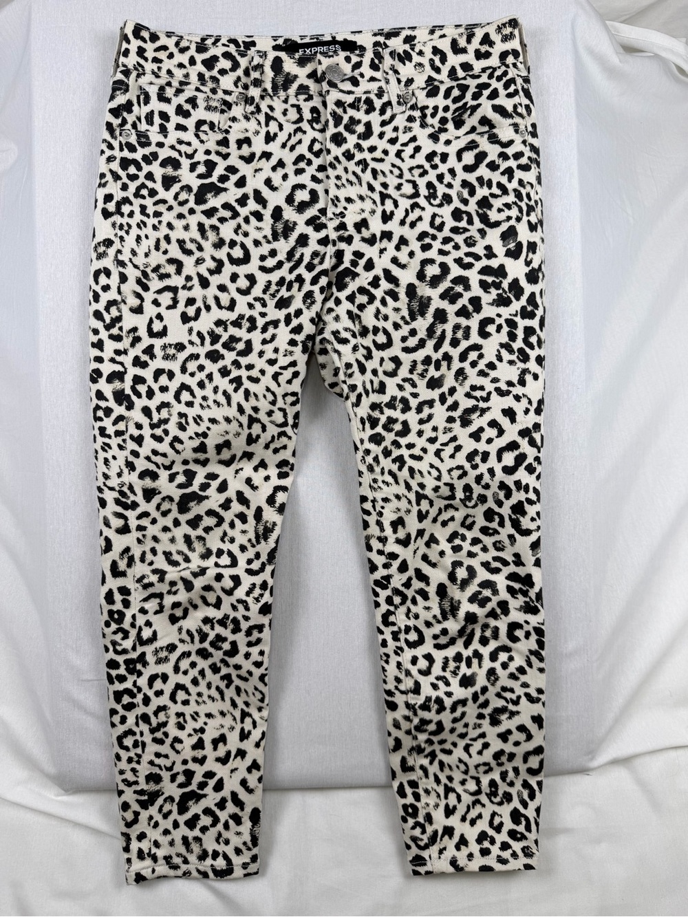 Express Leopard Print Skinny Jeans Black White Animal Print Denim Womens